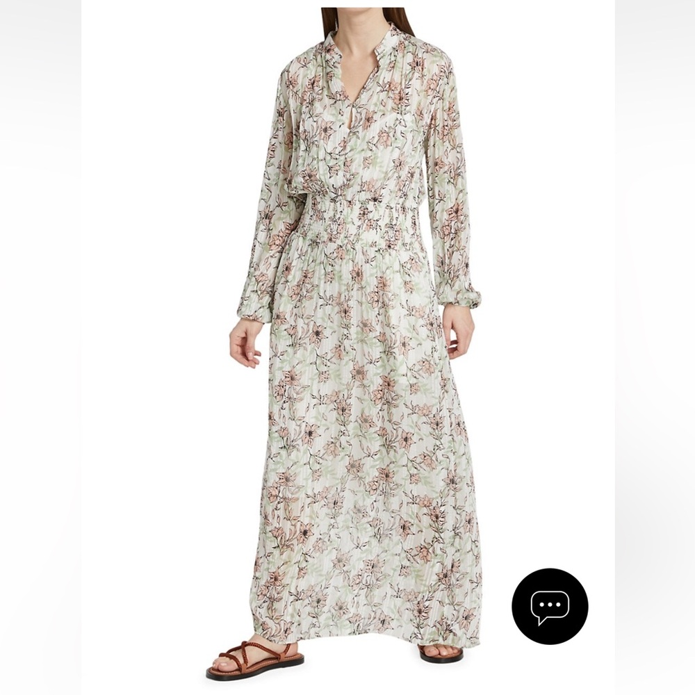 🕶️Rag & Bone Silk Calista White Floral Maxi Long Sleeve V Neck Dress Pink XL - Picture 4 of 14